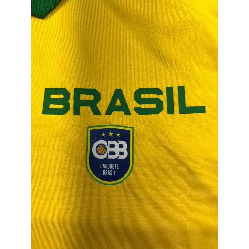 Nike Brasil Basketball Yellow Polo Shirt Green Collar & Sleeves Dri-Fit Size M - Picture 2 of 9